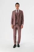 Koyu Vizon Desenli Kırlangıç Yaka Yelekli 6 Drop Slim Fit Dar Kesim Klasik Takım Elbise 1001240157 - 4