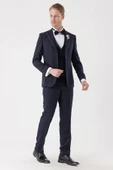 Koyu Lacivert Çıkarılabilir Mono Yaka Yelekli 6 Drop Slim Fit Smokin Damatlık Takım 1001230202 thumbnail 4