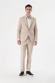 Açık Bej Mono Yaka Çift Yırtmaç Likralı 6 Drop Slim Fit Dar Kesim Klasik Takım Elbise 1001240164 - 8