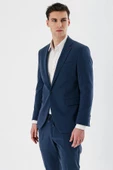 İndigo Mavi Mono Yaka Çift Yırtmaç Likralı 6 Drop Slim Fit Dar Kesim Klasik Takım Elbise 1001240164 - 5