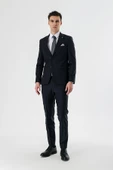 Koyu Lacivert Kırlangıç Yaka Yünlü Likralı 6 Drop Slim Fit Dar Kesim Klasik Takım Elbise 1001240158 - 7