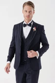 Koyu Lacivert Çıkarılabilir Mono Yaka Yelekli 6 Drop Slim Fit Smokin Damatlık Takım 1001230202 thumbnail 3