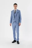 Mavi Desenli Kırlangıç Yaka Yelekli 6 Drop Slim Fit Dar Kesim Klasik Takım Elbise 1001240157 - 6