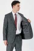 Siyah Ekoseli Mono Yaka Likralı 6 Drop Comfort Fit Rahat Kesim Klasik Takım Elbise 1001240165 - 4