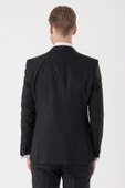 Siyah Armürlü Çıkarılabilir Mono Yaka Yelekli 6 Drop Slim Fit Smokin Damatlık Takım 1001230202 thumbnail 7