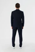 Lacivert Düz Kırlangıç Yaka Likralı 6 Drop Slim Fit Dar Kesim Klasik Takım Elbise 1001240161 - 9