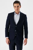 Lacivert Düz Kırlangıç Yaka Likralı 6 Drop Slim Fit Dar Kesim Klasik Takım Elbise 1001240161 - 4