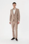 Taş Rengi Mono Yaka Çift Yırtmaç Likralı 6 Drop Slim Fit Dar Kesim Klasik Takım Elbise 1001240164 - 6