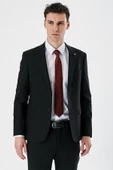 Siyah Kırlangıç Yaka Yünlü Likralı 6 Drop Slim Fit Dar Kesim Klasik Takım Elbise 1001240158 - 4