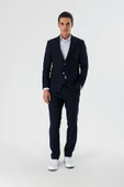 Lacivert Düz Kırlangıç Yaka Likralı 6 Drop Slim Fit Dar Kesim Klasik Takım Elbise 1001240161 - 6