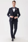 Koyu Lacivert Çıkarılabilir Mono Yaka Yelekli 6 Drop Slim Fit Smokin Damatlık Takım 1001230202 thumbnail 6