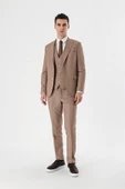 Camel Desenli Kırlangıç Yaka Yelekli 6 Drop Slim Fit Dar Kesim Klasik Takım Elbise 1001240157 - 7