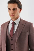 Koyu Vizon Desenli Kırlangıç Yaka Yelekli 6 Drop Slim Fit Dar Kesim Klasik Takım Elbise 1001240157 - 5