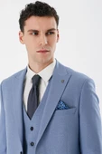 Mavi Desenli Kırlangıç Yaka Yelekli 6 Drop Slim Fit Dar Kesim Klasik Takım Elbise 1001240157 - 7