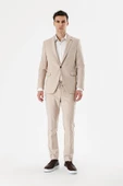 Açık Bej Mono Yaka Çift Yırtmaç Likralı 6 Drop Slim Fit Dar Kesim Klasik Takım Elbise 1001240164 - 7