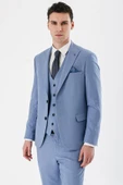 Mavi Desenli Kırlangıç Yaka Yelekli 6 Drop Slim Fit Dar Kesim Klasik Takım Elbise 1001240157 - 4