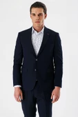Lacivert Düz Kırlangıç Yaka Likralı 6 Drop Slim Fit Dar Kesim Klasik Takım Elbise 1001240161 - 2
