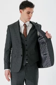 Koyu Antrasit Kırlangıç Yaka Yelekli 6 Drop Slim Fit Klasik Takım Elbise 1001240155 - 6