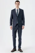 Koyu Lacivert Kırlangıç Yaka Yünlü Likralı 6 Drop Slim Fit Dar Kesim Klasik Takım Elbise 1001235175 - 5