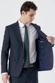 Koyu Lacivert Kırlangıç Yaka Yünlü Likralı 6 Drop Slim Fit Dar Kesim Klasik Takım Elbise 1001235175 - 3