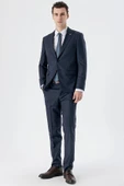 Koyu Lacivert Kırlangıç Yaka Yünlü Likralı 6 Drop Slim Fit Dar Kesim Klasik Takım Elbise 1001235175 - 6