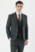 Koyu Antrasit Kırlangıç Yaka Yelekli 6 Drop Slim Fit Klasik Takım Elbise 1001240155 - 5