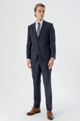 Koyu Lacivert Mono Yaka Yünlü Likralı 6 Drop Comfort Fit Rahat Kesim Klasik Takım Elbise 1001235172 - 5