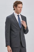 Koyu Lacivert Çizgili Mono Yaka Astarlı 4 Drop Comfort Fit Rahat Kesim Takım Elbise 1001240177 - 4