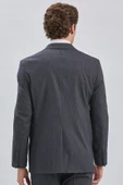 Koyu Lacivert Çizgili Mono Yaka Astarlı 4 Drop Comfort Fit Rahat Kesim Takım Elbise 1001240177 - 5