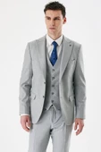 Gri Kırlangıç Yaka Yelekli Likralı 6 Drop Slim Fit Dar Kesim Klasik Takım Elbise 1001240167 - 4