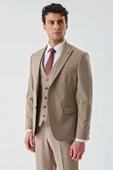 Koyu Camel Gabardin Kırlangıç Yaka Yelekli Likralı 6 Drop Slim Fit Klasik Takım Elbise 1001240188 thumbnail 2