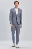 Koyu Lacivert Kırlangıç Yaka Pamuklu Keten 6 Drop Slim Fit Dar Kesim Klasik Takım Elbise 1001240103 - 2