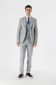 Gri Kırlangıç Yaka Yelekli Likralı 6 Drop Slim Fit Dar Kesim Klasik Takım Elbise 1001240167 - 6