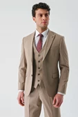 Koyu Camel Gabardin Kırlangıç Yaka Yelekli Likralı 6 Drop Slim Fit Klasik Takım Elbise 1001240188 thumbnail 6