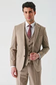 Koyu Camel Gabardin Kırlangıç Yaka Yelekli Likralı 6 Drop Slim Fit Klasik Takım Elbise 1001240188 thumbnail 4