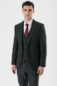 Koyu Antrasit Kırlangıç Yaka Yelekli Likralı 6 Drop Slim Fit Klasik Takım Elbise 1001240167 - 4
