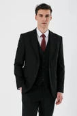 Siyah Kırlangıç Yaka Yelekli Likralı 6 Drop Slim Fit Dar Kesim Klasik Takım Elbise 1001240167 - 5