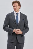 Koyu Lacivert Çizgili Mono Yaka Astarlı 4 Drop Comfort Fit Rahat Kesim Takım Elbise 1001240177 - 3