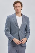 Koyu Lacivert Kırlangıç Yaka Pamuklu Keten 6 Drop Slim Fit Dar Kesim Klasik Takım Elbise 1001240103 - 4