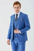 Mavi Gabardin Kırlangıç Yaka Yelekli 6 Drop Slim Fit Klasik Takım Elbise 1001240187 thumbnail 5