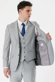 Gri Kırlangıç Yaka Yelekli Likralı 6 Drop Slim Fit Dar Kesim Klasik Takım Elbise 1001240167 - 9