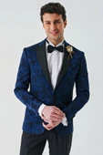 Koyu Lacivert Çıkarılabilir Kırlangıç Yaka Likralı 6 Drop Slim Fit Smokin Damatlık 1001240204 - 8