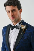 Koyu Lacivert Çıkarılabilir Kırlangıç Yaka Likralı 6 Drop Slim Fit Smokin Damatlık 1001240204 - 3