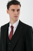 Siyah Kırlangıç Yaka Yelekli Likralı 6 Drop Slim Fit Dar Kesim Klasik Takım Elbise 1001240167 - 4