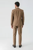 Tütün Gabardin Kırlangıç Yaka Yelekli Likralı 6 Drop Slim Fit Klasik Takım Elbise 1001240188 thumbnail 9