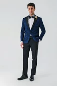 Koyu Lacivert Çıkarılabilir Kırlangıç Yaka Likralı 6 Drop Slim Fit Smokin Damatlık 1001240204 - 11