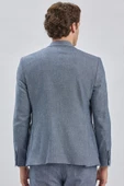 Koyu Lacivert Kırlangıç Yaka Pamuklu Keten 6 Drop Slim Fit Dar Kesim Klasik Takım Elbise 1001240103 - 8
