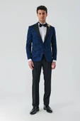 Koyu Lacivert Çıkarılabilir Kırlangıç Yaka Likralı 6 Drop Slim Fit Smokin Damatlık 1001240204 - 9