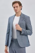 Koyu Lacivert Kırlangıç Yaka Pamuklu Keten 6 Drop Slim Fit Dar Kesim Klasik Takım Elbise 1001240103 - 6