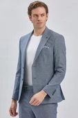 Koyu Lacivert Kırlangıç Yaka Pamuklu Keten 6 Drop Slim Fit Dar Kesim Klasik Takım Elbise 1001240103 - 7